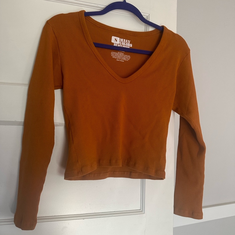 Big Bud Press Rust Brown Long Sleeve V-Neck Ribbed Tee
